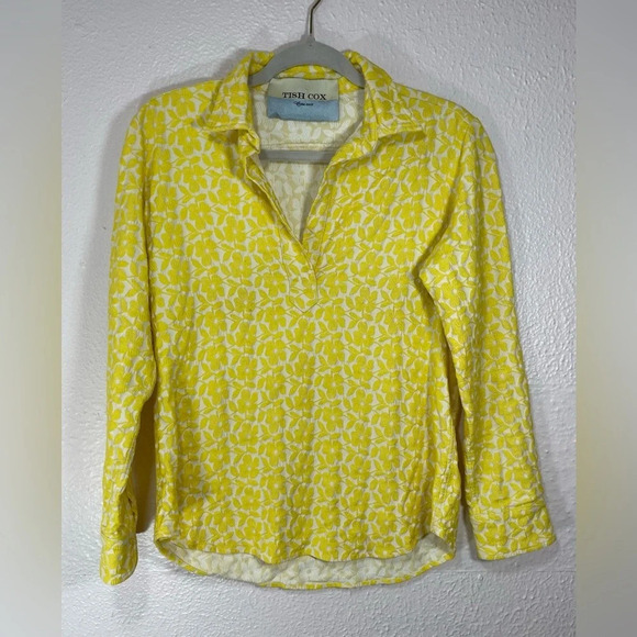 Tish Cox Floral Embroidered Popover Blouse Top Yellow White  Women’s Medium - Picture 2 of 12